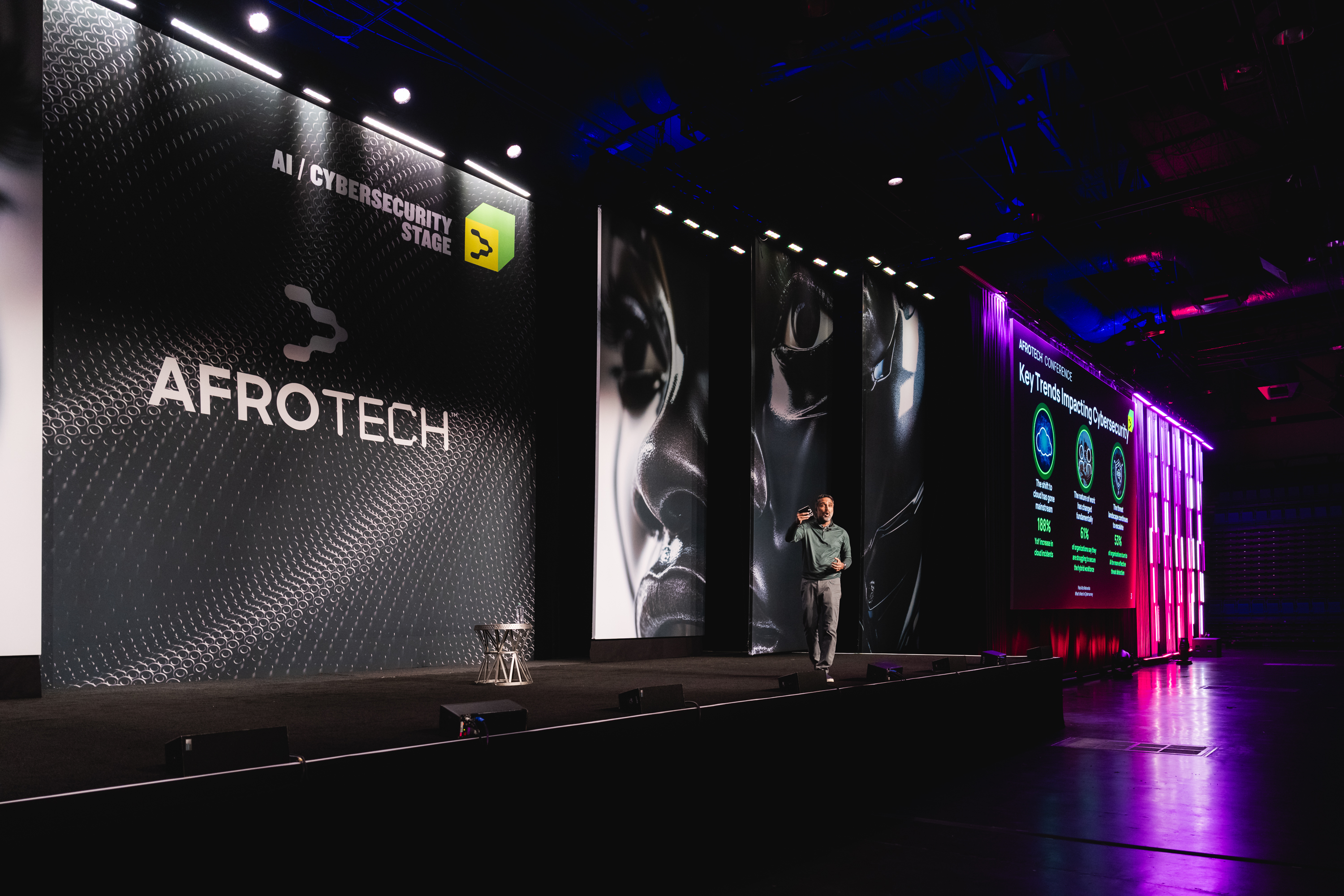 AfroTech conference stage with AI and Cybersecurity programming